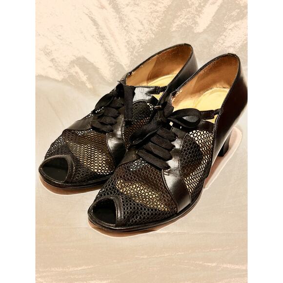 Cool Retro Alec Mesh Peep Toe Leather Heels Brazilian Size 9 FLAWS Plz Read. - Picture 2 of 10